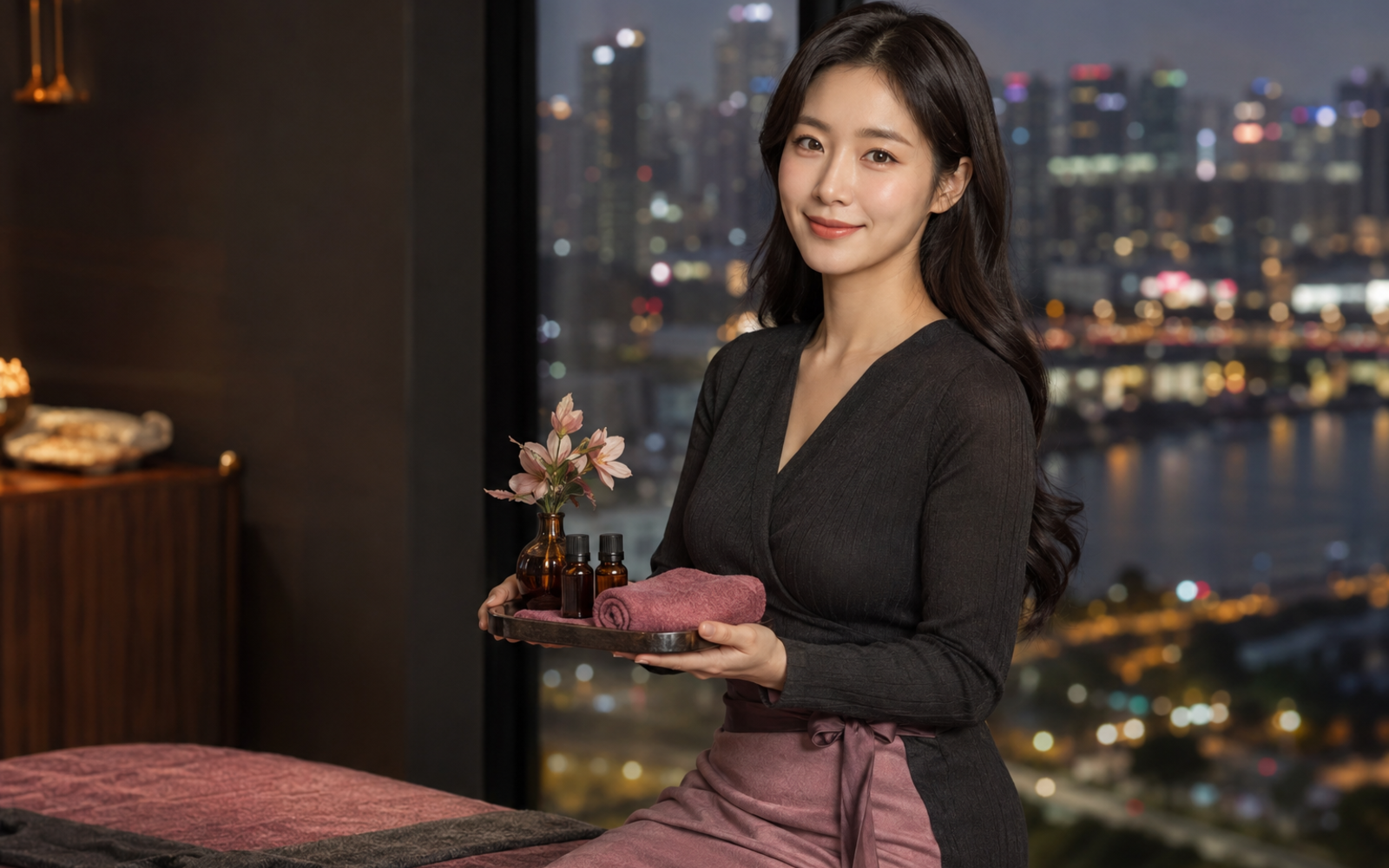서울 잠실 방문 홈케어를 안내하는 젊은 성인 한국 여성 관리사